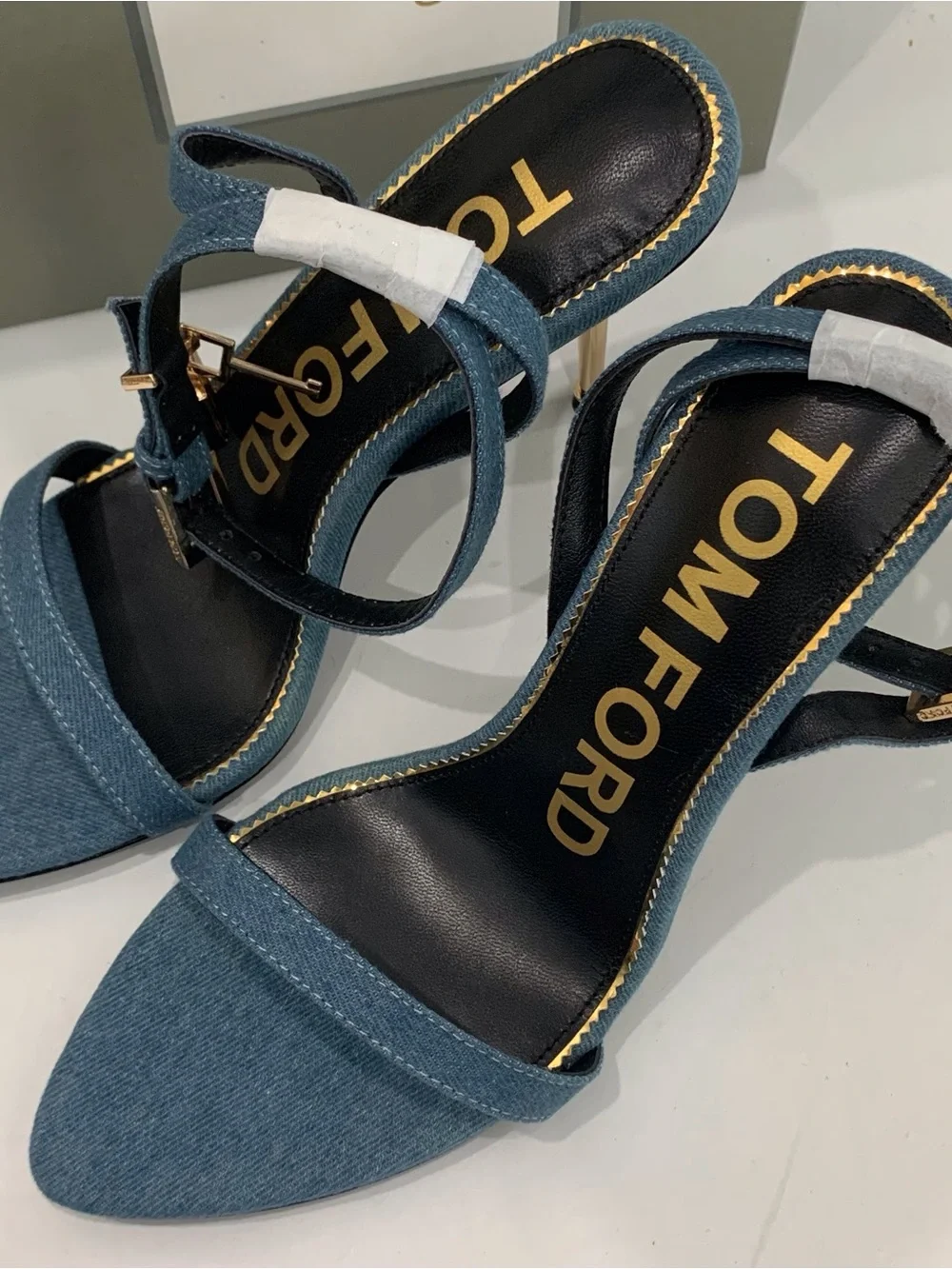 Tom Ford Denim Blue Ankle-Strap Stiletto Sandals